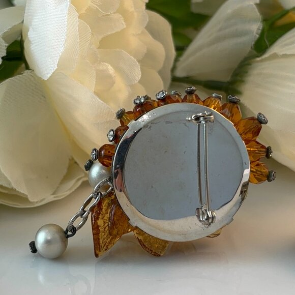 HASKILL-STYLE VINTAGE RHINESTONE BEADED BROOCH & EARRINGS - Picture 9 of 10